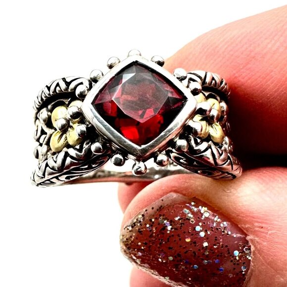 Barbara Bixby Womens Ring Sterling Silver 18K Gold Size 7 Red Garnet